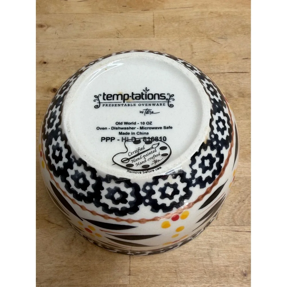 Temp-tations Old World Mixing Bowls Set of 5 Cream Black Floral Ceramic Nesting